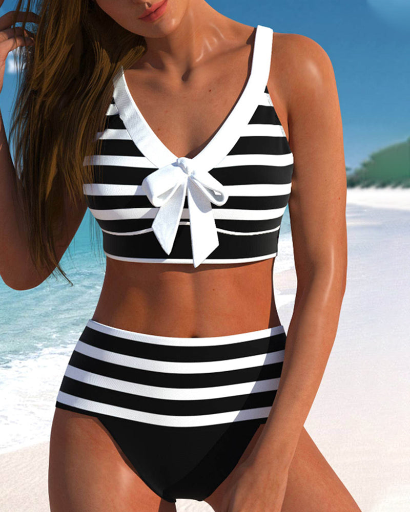 Rosalía | Bikinis Mujer de Tiro Alto a Rayas Marinero — Negro