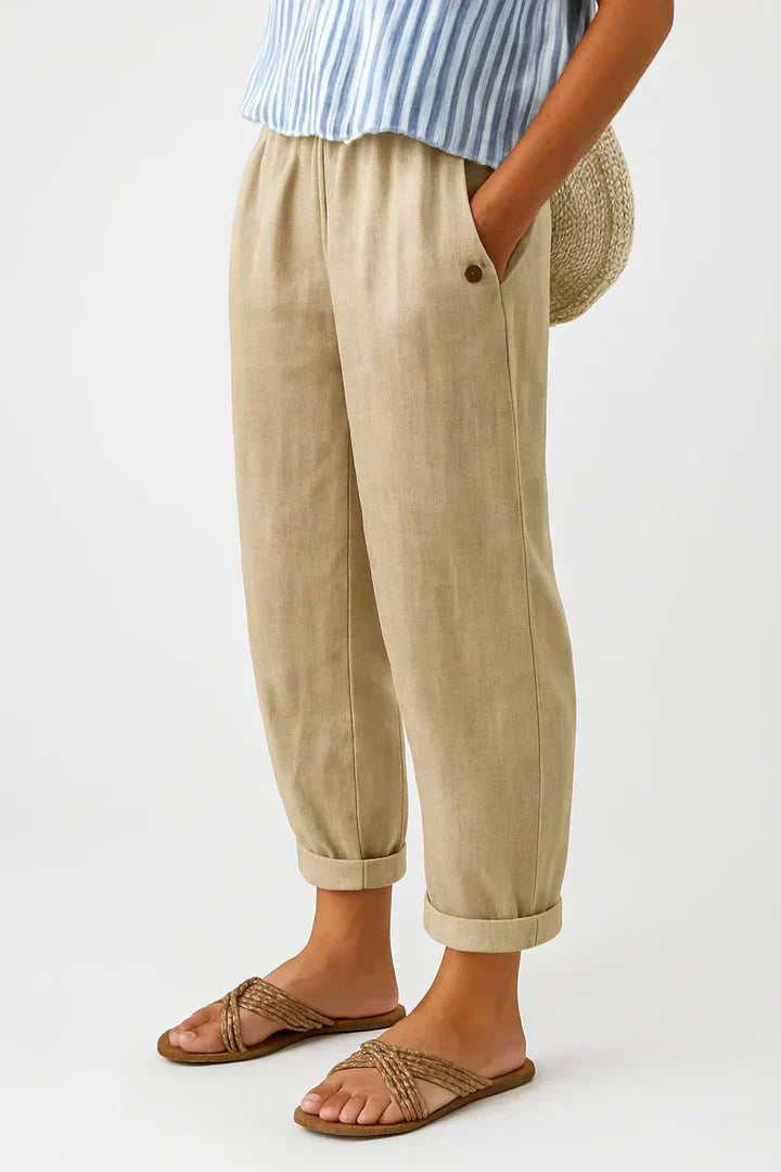 Valentina | Pantalón Recto para Mujer con Pretina Suave — Beige