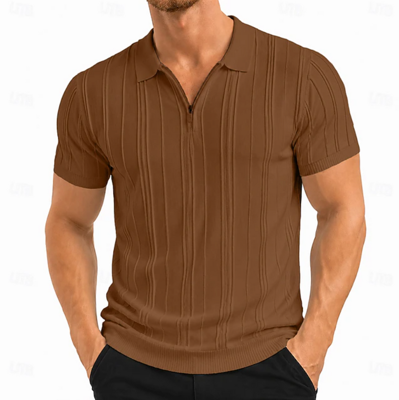Andrés | Camisas Tipo Polo para Hombre Slim Fit Acanalada — Café
