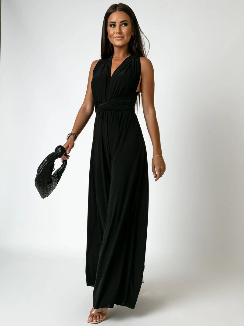 Camila | Jumpsuit Mujer Elegante para Fiesta con Escote V — Negro