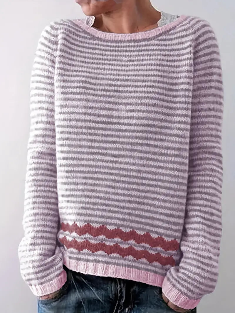 Camila | Suéter Tejido a Rayas con Detalle Zigzag Casual