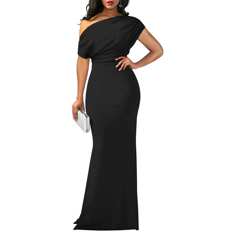 Catalina | Elegante Vestido de Noche Hombros Descubiertos — Negro