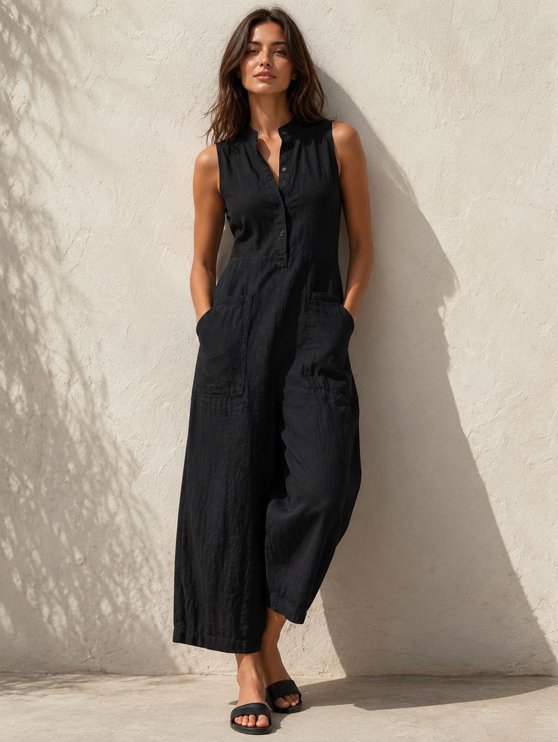 Catalina | Jumpsuit Mujer Elegante Sin Mangas Holgado — Negro