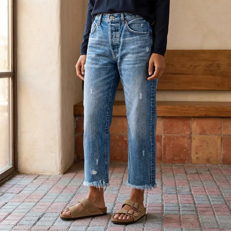 Catalina | Pantalones Rectos Mujer con Bajo Deshilachado