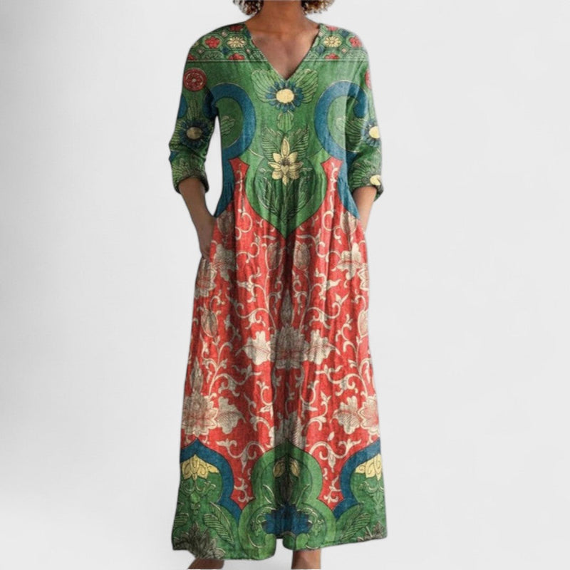 Catalina | Vestido Maxi Elegante con Estampado Floral — Verde
