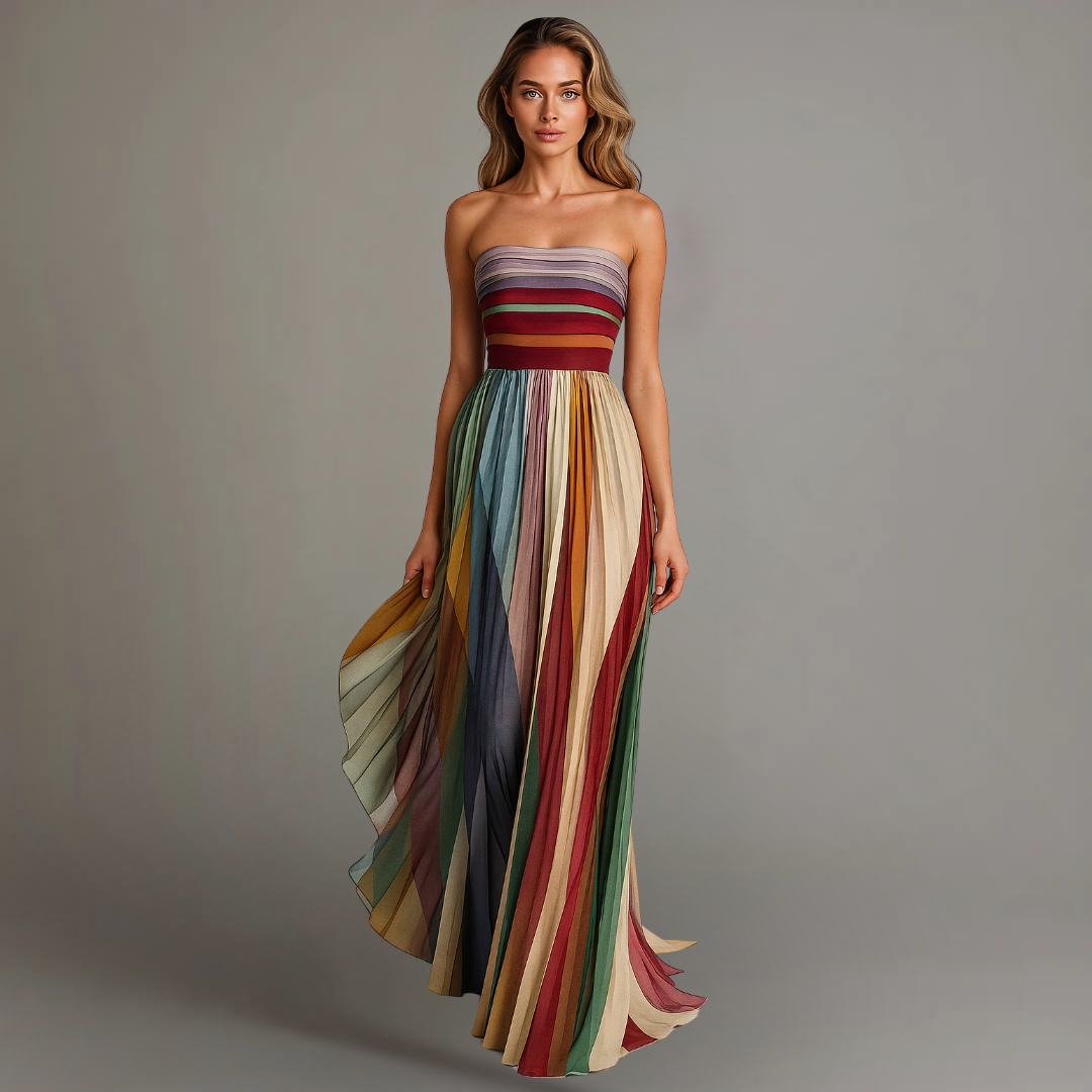 Itzel | Vestido Maxi Strapless Plisado de Corte Fluido