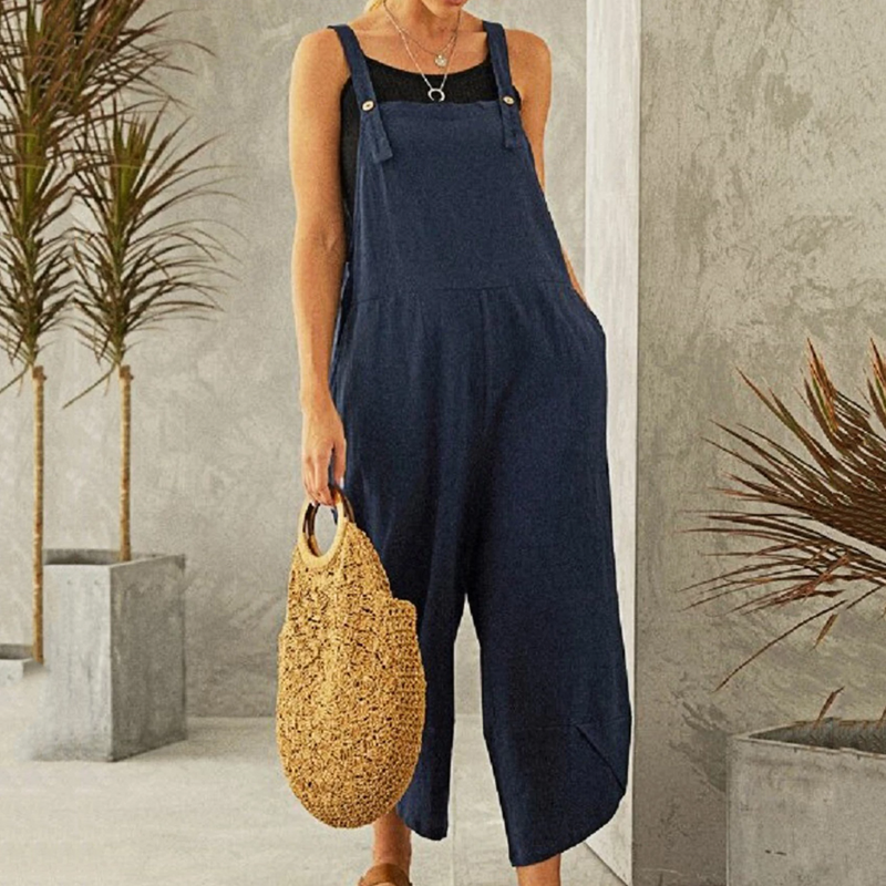 Jimena | Jumpsuit Casual Holgado con Tirantes y Bolsillos — Azul marino