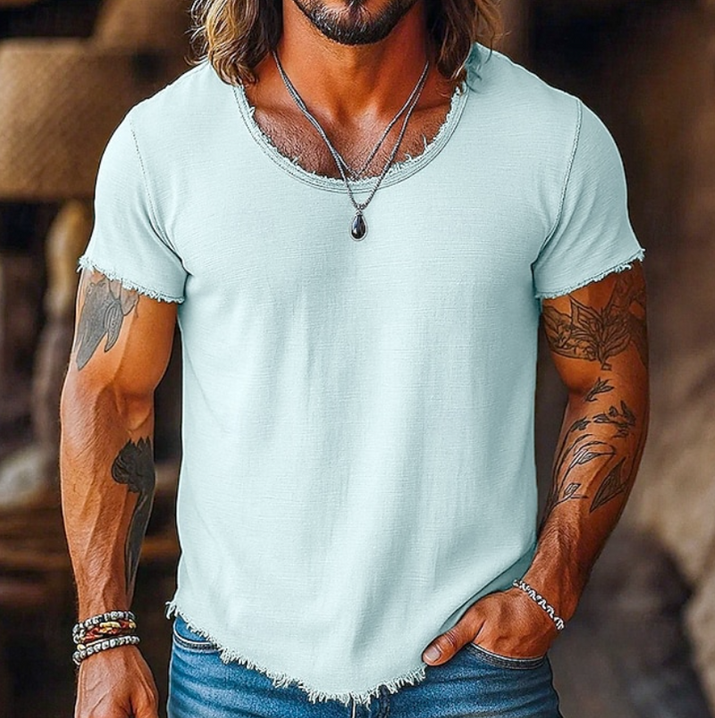 Joaquín | Playera Cuello Redondo Holgada de Uso Diario — Azul claro