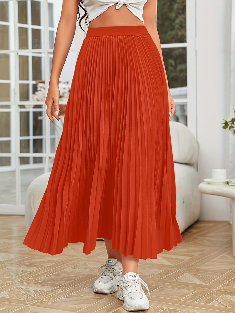 Lucía | Falda Midi Plisada Lisa de Corte Holgado