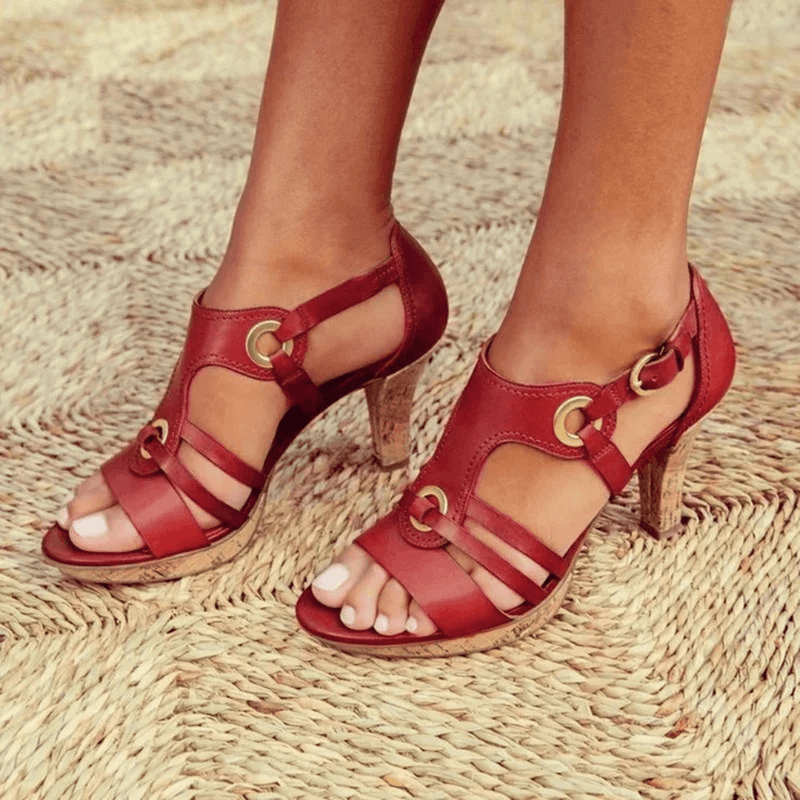 Lucía | Sandalias de Tacón Cómodo y Soporte Ligero — Rojo