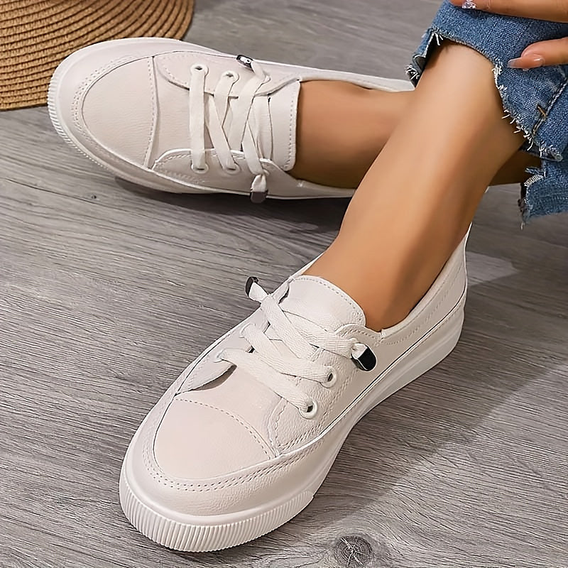 Lucía | Zapatos Cómodos para Mujer Planos con Agujetas — Beige
