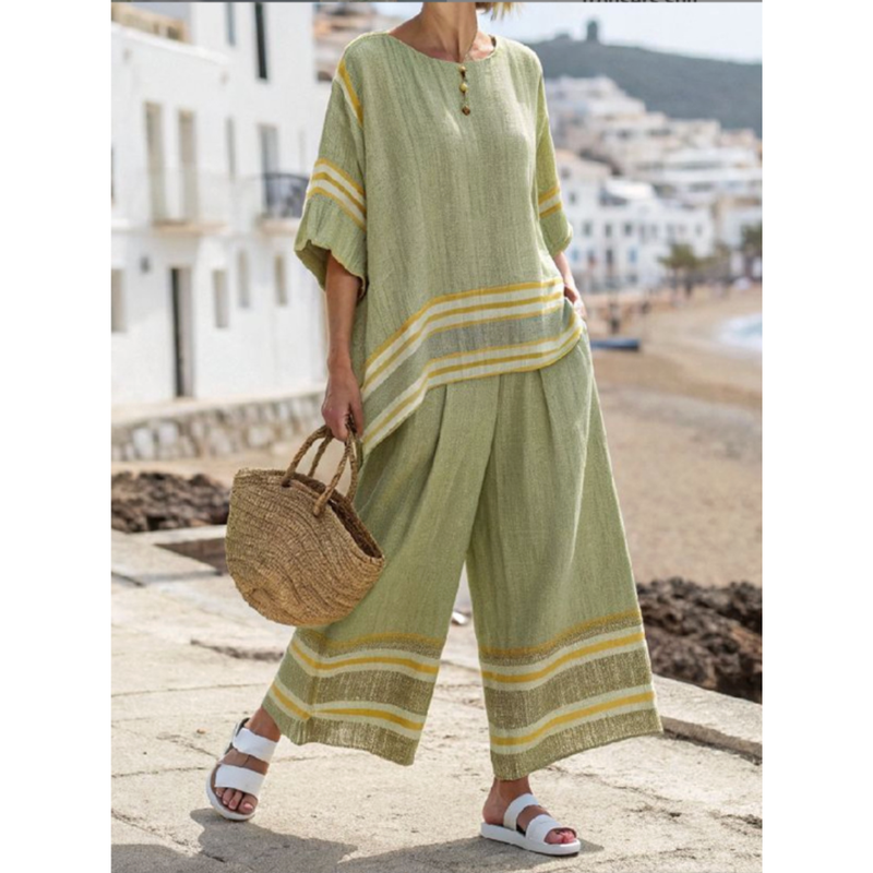 Marisol | Conjunto de Mujer a Rayas Dos Piezas Casual — Verde