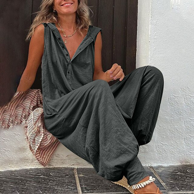 Marisol | Jumpsuit Casual de Pierna Ancha con Botones — Gris oscuro