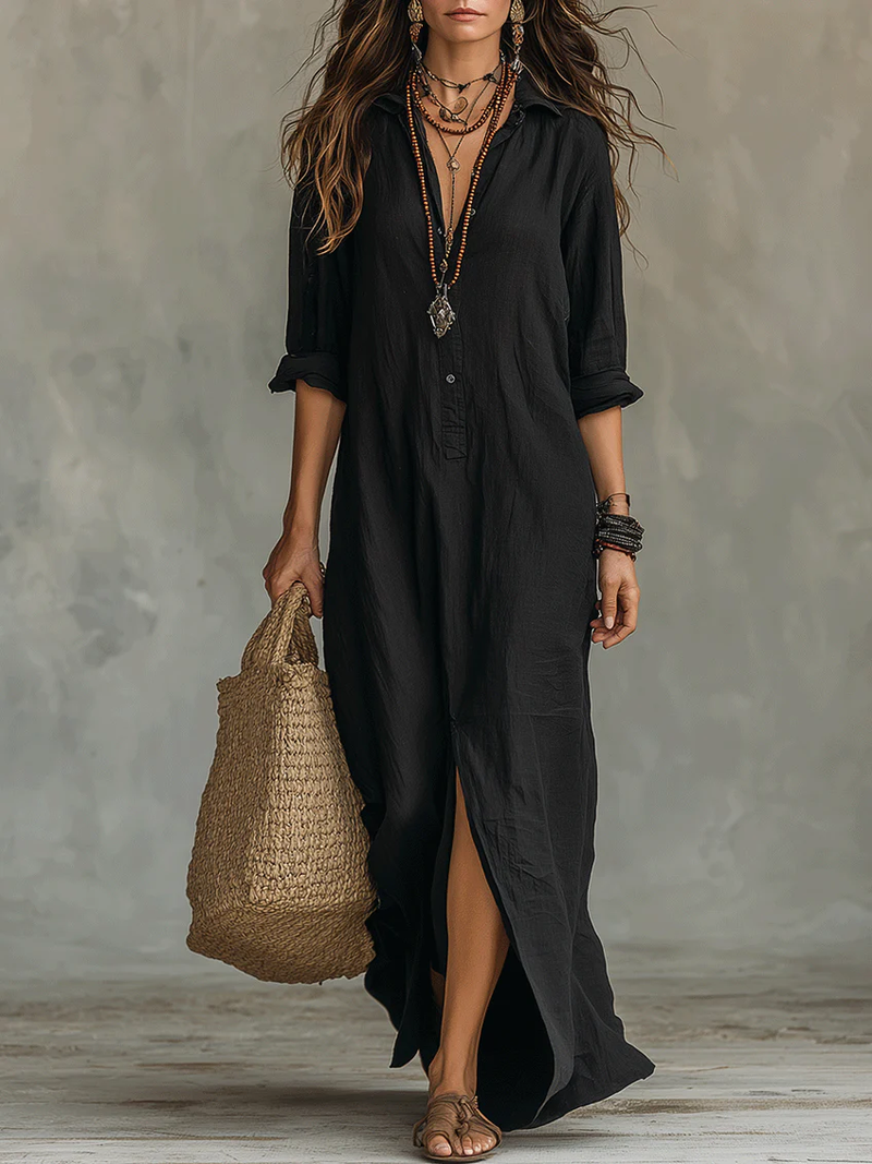 Marisol | Vestido Largo Casual de Silueta Fluida y Cómoda — Negro