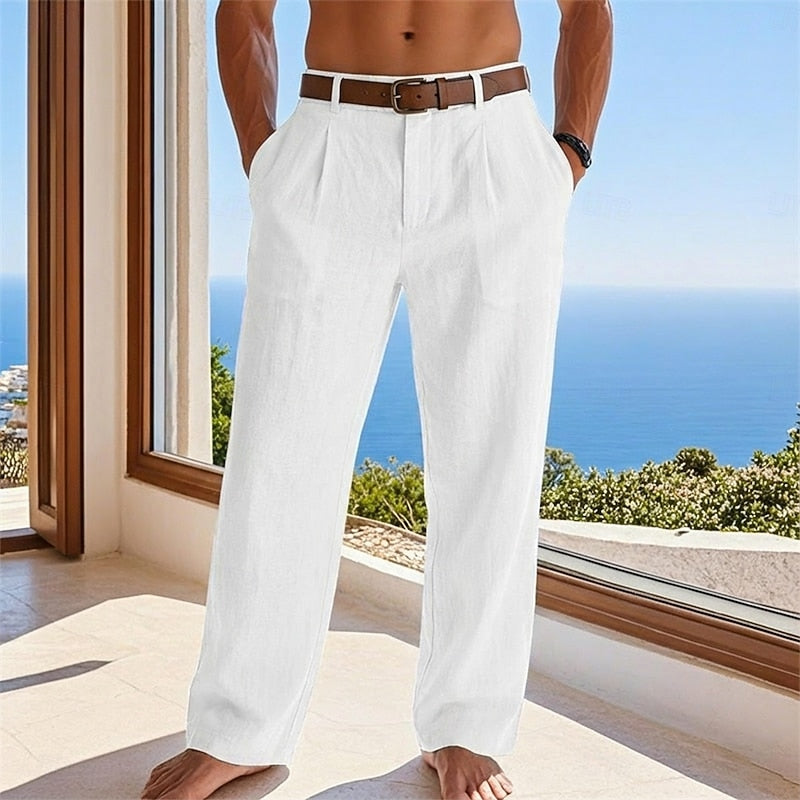 Mateo | Pantalones Recto Hombre Ligeros y Relajados — Blanco
