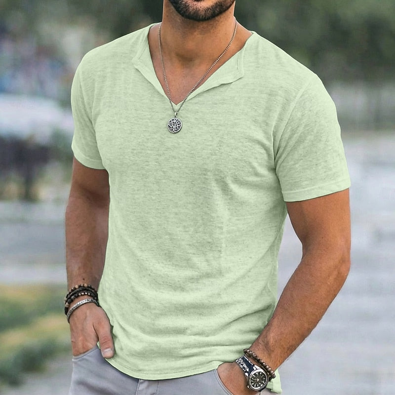 Mateo | Playera Casual Cuello V con Corte Relajado — Verde