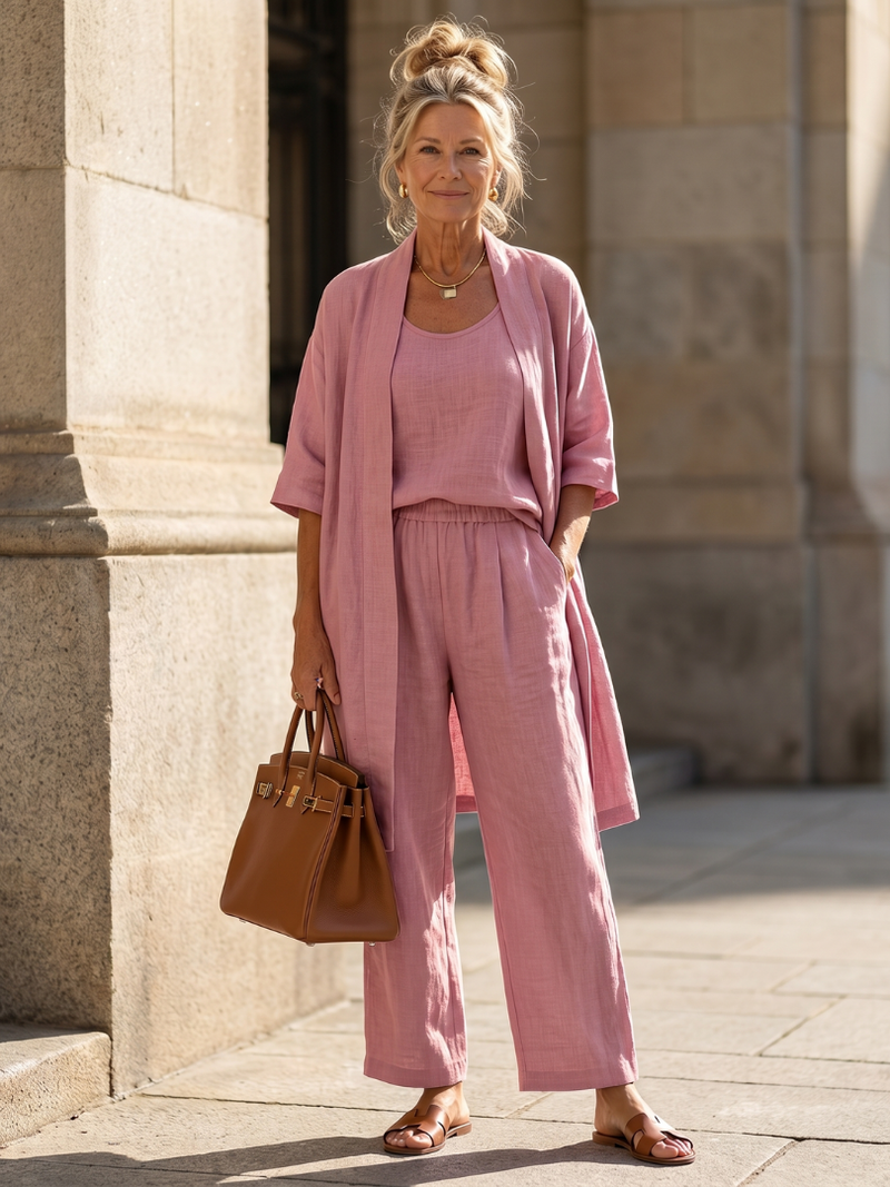 Paloma | Conjunto Mujer de Tres Piezas y Pantalón Ancho — Rosa