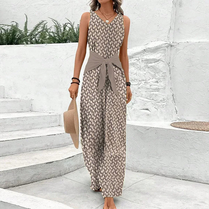 Paloma | Jumpsuit Mujer Elegante con Escote en V — Beige