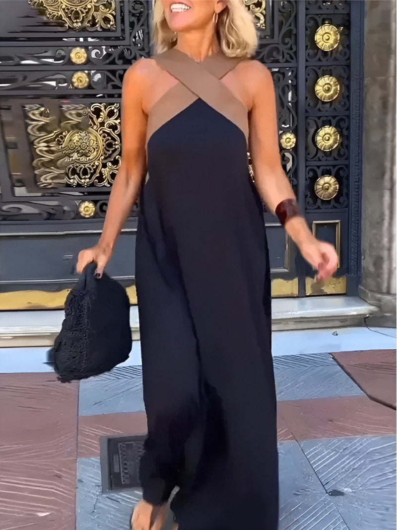 Paloma | Vestido Maxi Cruzado Elegante con Escote Drapeado — Negro