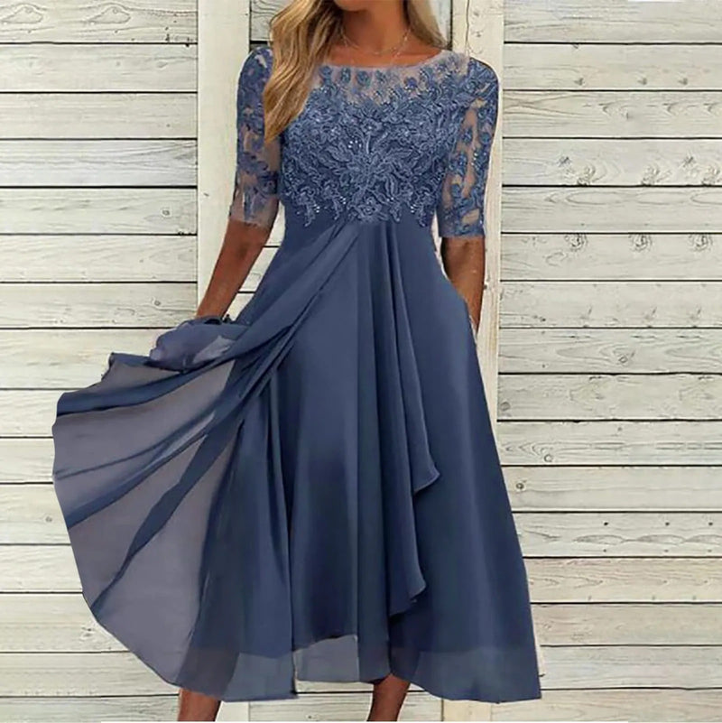 Renata | Vestidos de Noche Elegantes de Caída Fluida — Azul