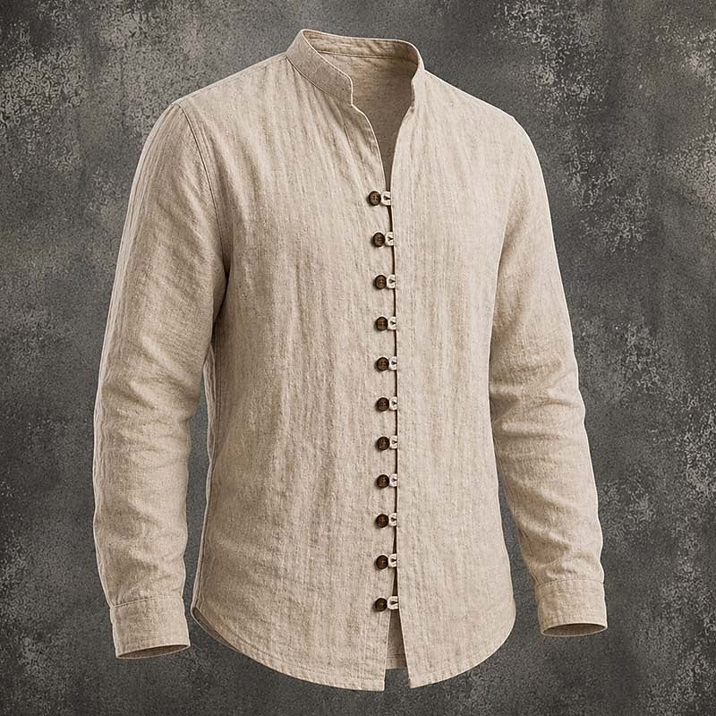 Rodrigo | Camisa Cuello Mao Casual de Manga Larga — Caqui