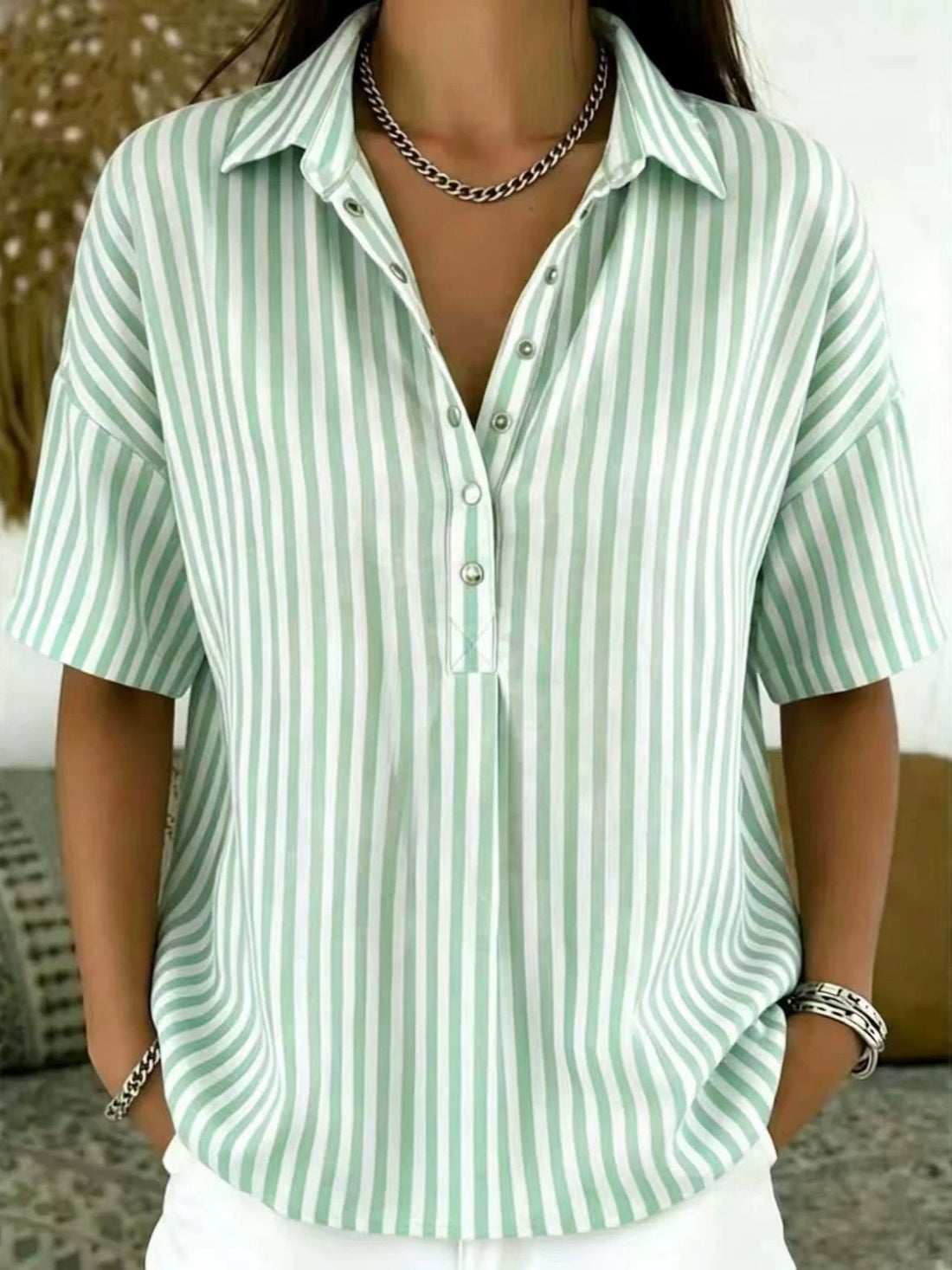 Rosalía | Blusa de Vestir de Mujer a Rayas Manga Corta