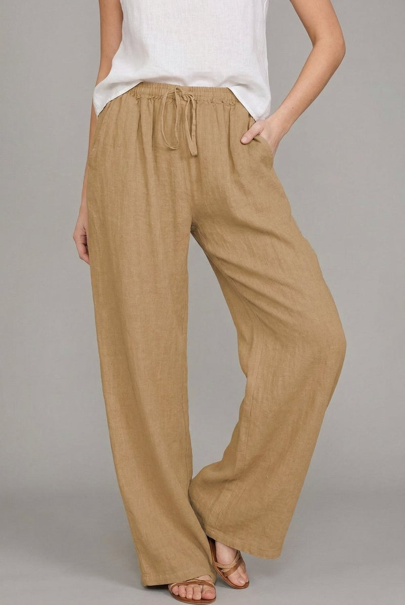 Sofía | Pantalones de Pierna Ancha con Pretina Elástica — Caqui