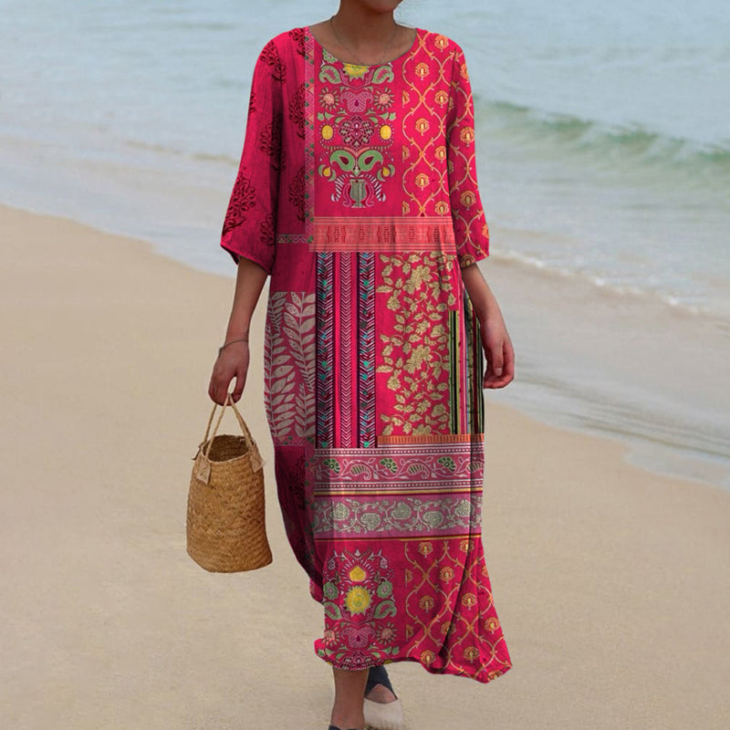 Valentina | Vestido Largo Casual Holgado con Diseño Boho — Rosa