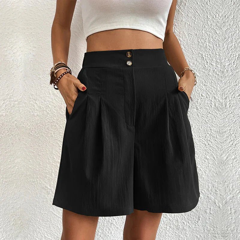 Valeria | Shorts Mujer de Tiro Alto con Pinzas — Negro