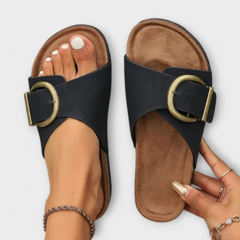 Ximena | Sandalias mujer comodas y elegantes con hebilla — Negro