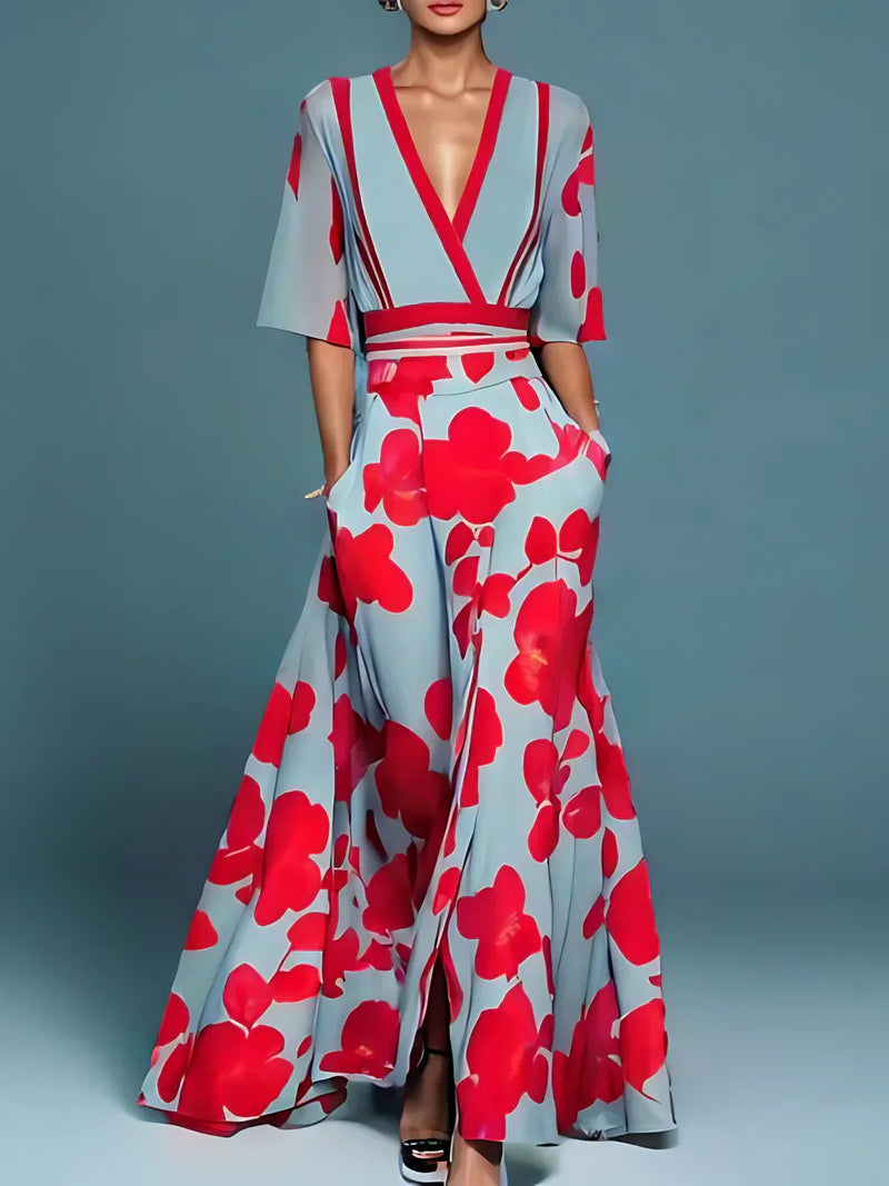 Ximena | Vestidos Largos Elegantes con Estampado Floral — Rojo
